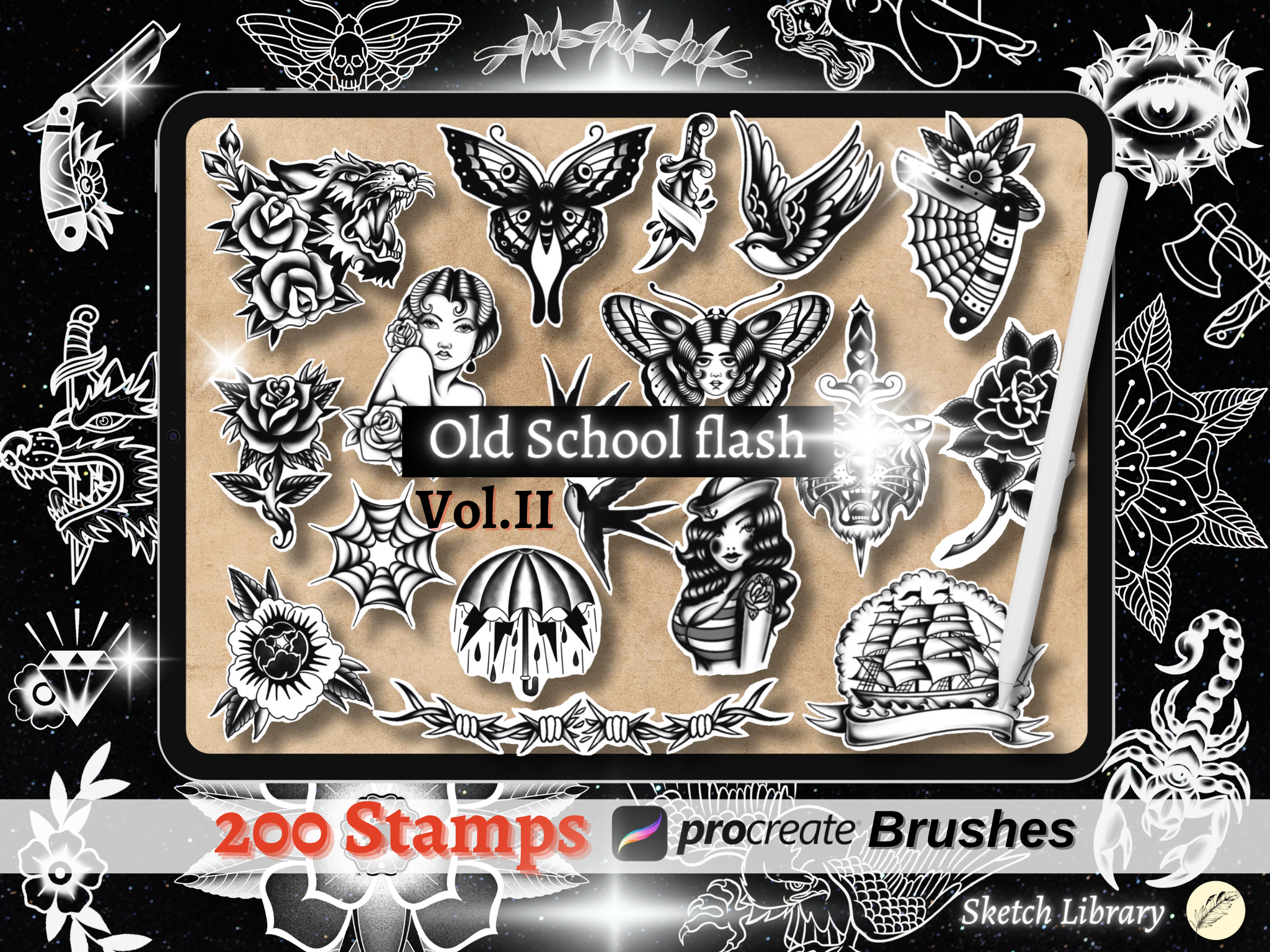 📦 MEGA Procreate Tattoo Pack VOL.1  of 2134 brushes for procreate
