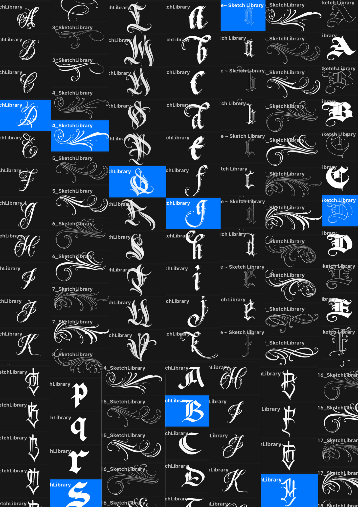 Chicano BrushPack Vol.3 11 Alphabets & Volutes brushes for procreate, Ipad and Ipad pro, tattoo stamps, stencil, font, calligraphy, graffiti
