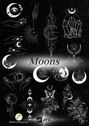 62 Moons brushes for procreate, TATTOO stamps, Ipad pro, ornamental tattoo design