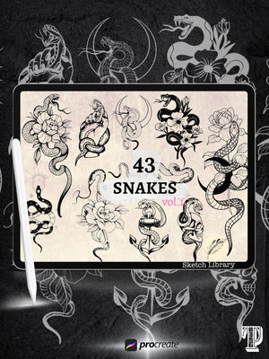 Animaux Olschool Brushpack pour procréer, 180 tampons de tatouage, old school et mandala, style, pochoir, tigres, hiboux, panthères, serpents, phénix, serpents.