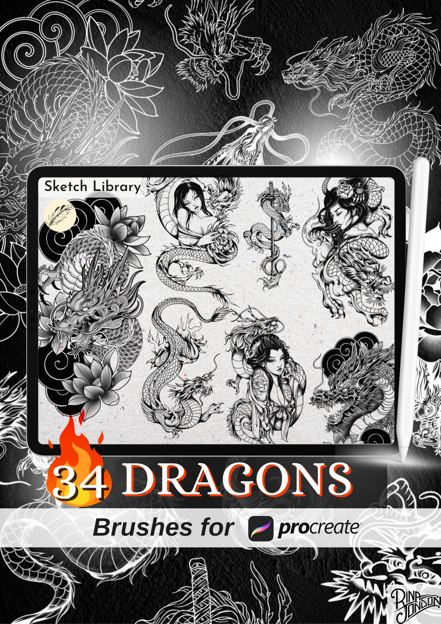 📦 MEGA Procreate Tattoo Pack VOL.1  of 2134 brushes for procreate