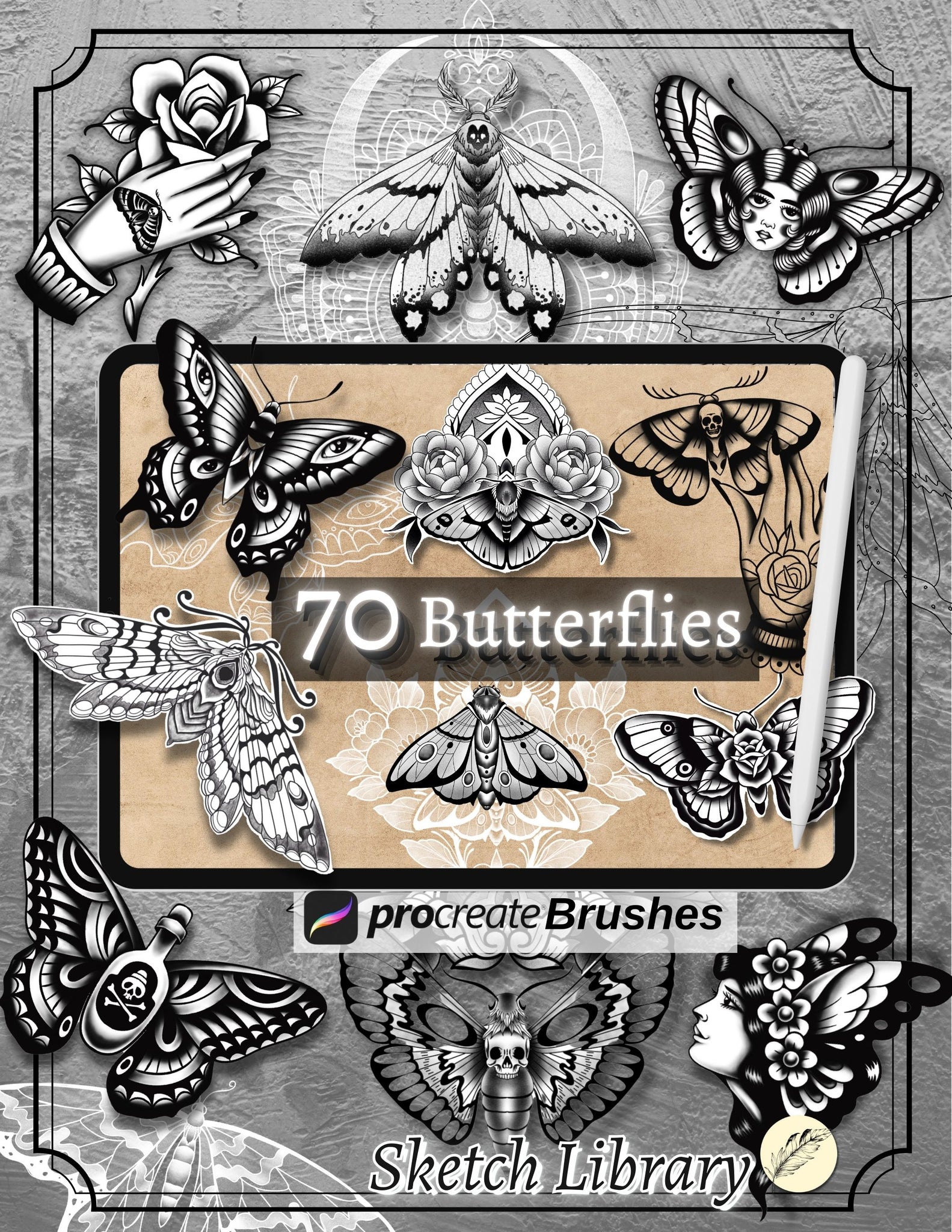 📦 MEGA Procreate Tattoo Pack VOL.1  of 2134 brushes for procreate
