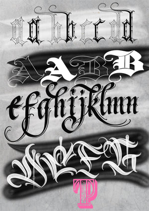 Chicano BrushPack Vol.3 11 Alphabets & Volutes brushes for procreate, Ipad and Ipad pro, tattoo stamps, stencil, font, calligraphy, graffiti