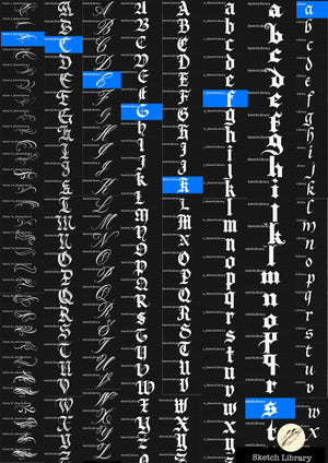 Chicano Lettering Pack vol.2, 9 Alphabets, 234 Chicano Gothic/Tattoo Letters brushes for Procreate,
