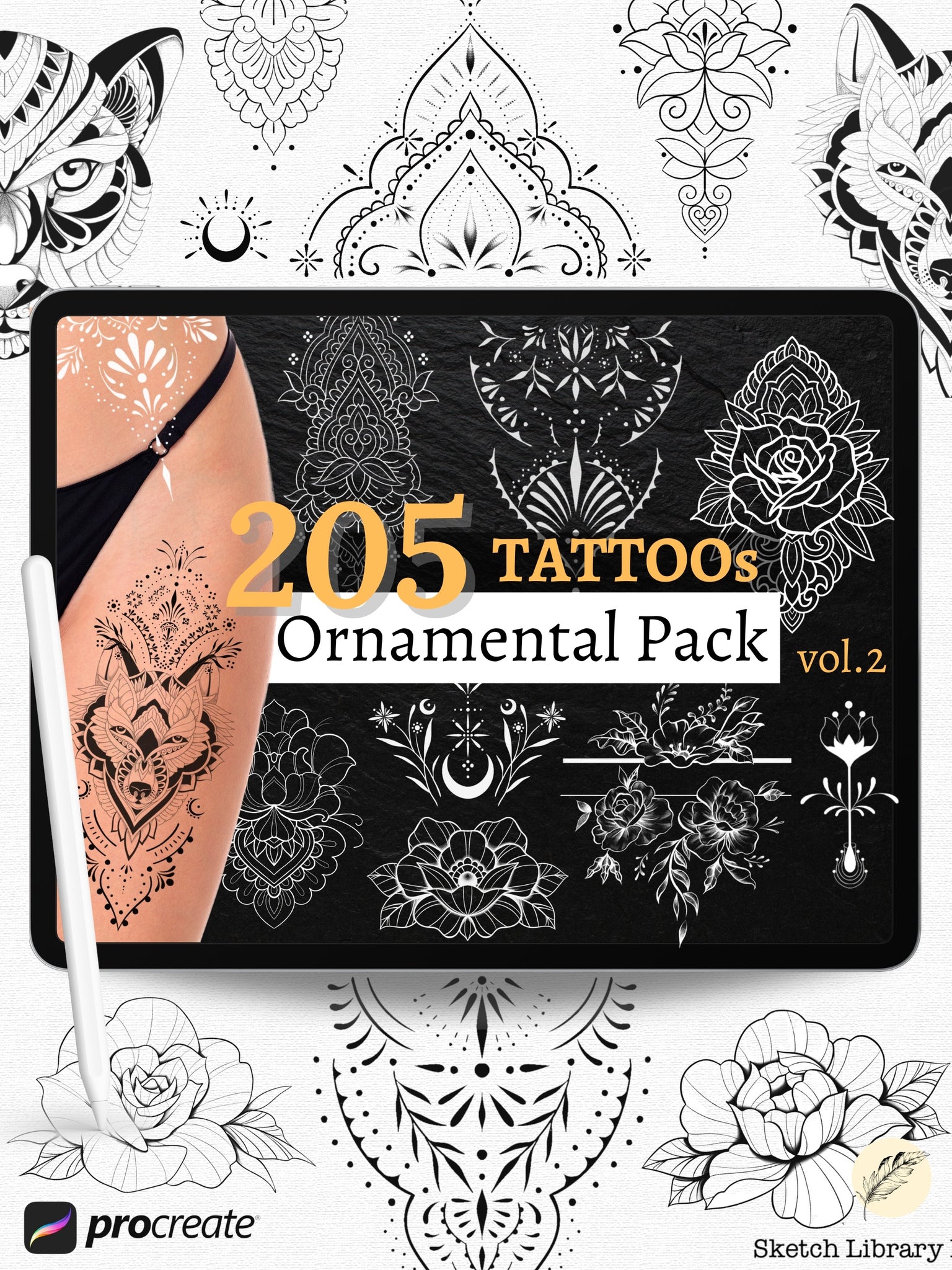📦 MEGA Procreate Tattoo Pack VOL.1  of 2134 brushes for procreate