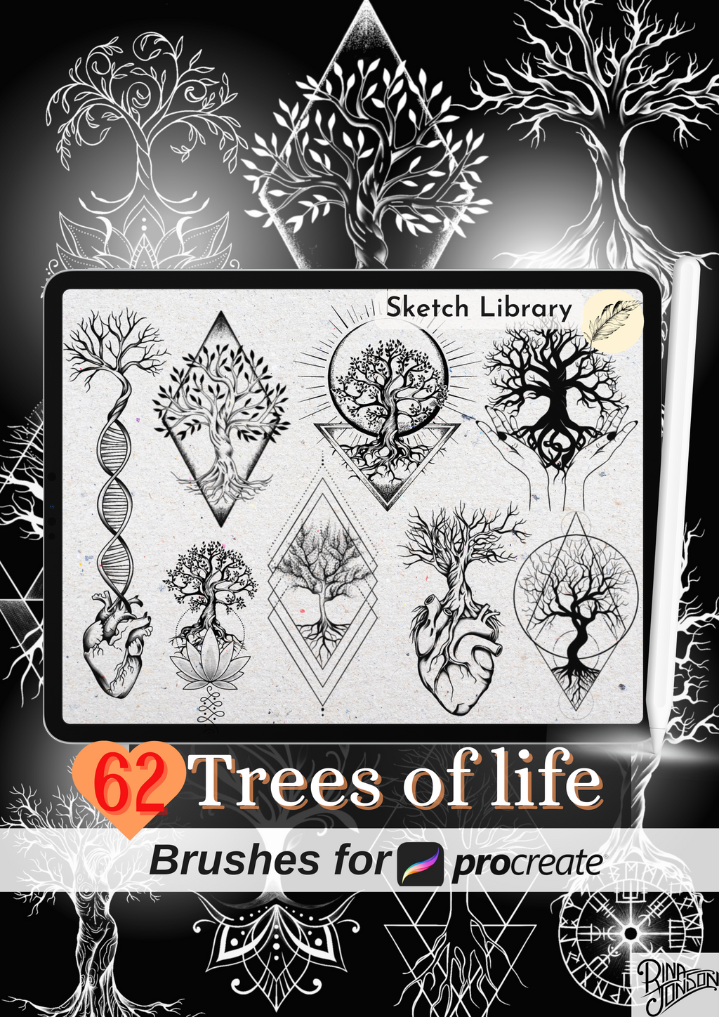62 Trees of Life vol. 2 Brushes for procreate, for Ipad and Ipad pro, Tattoo stamps,