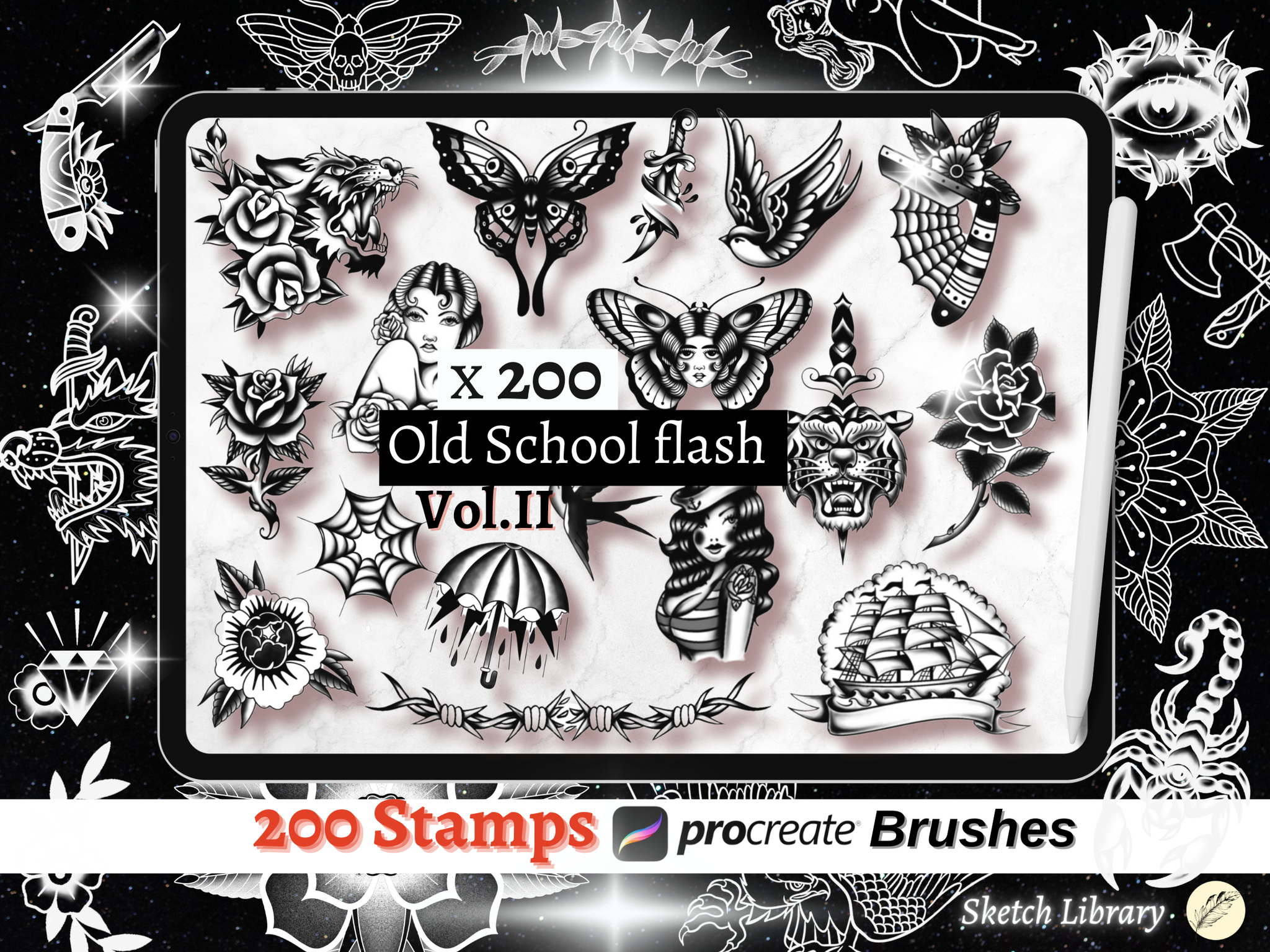 📦 MEGA Procreate Tattoo Pack VOL.1  of 2134 brushes for procreate