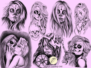 12 Catrina Tattoo stamps vol.1 -  Brushes for Procreate - tattoo procreate stamp, stencil ipad & ipad pro