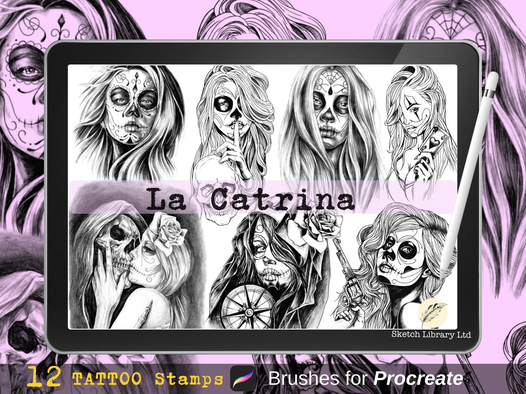 12 Catrina Tattoo stamps vol.1 -  Brushes for Procreate - tattoo procreate stamp, stencil ipad & ipad pro