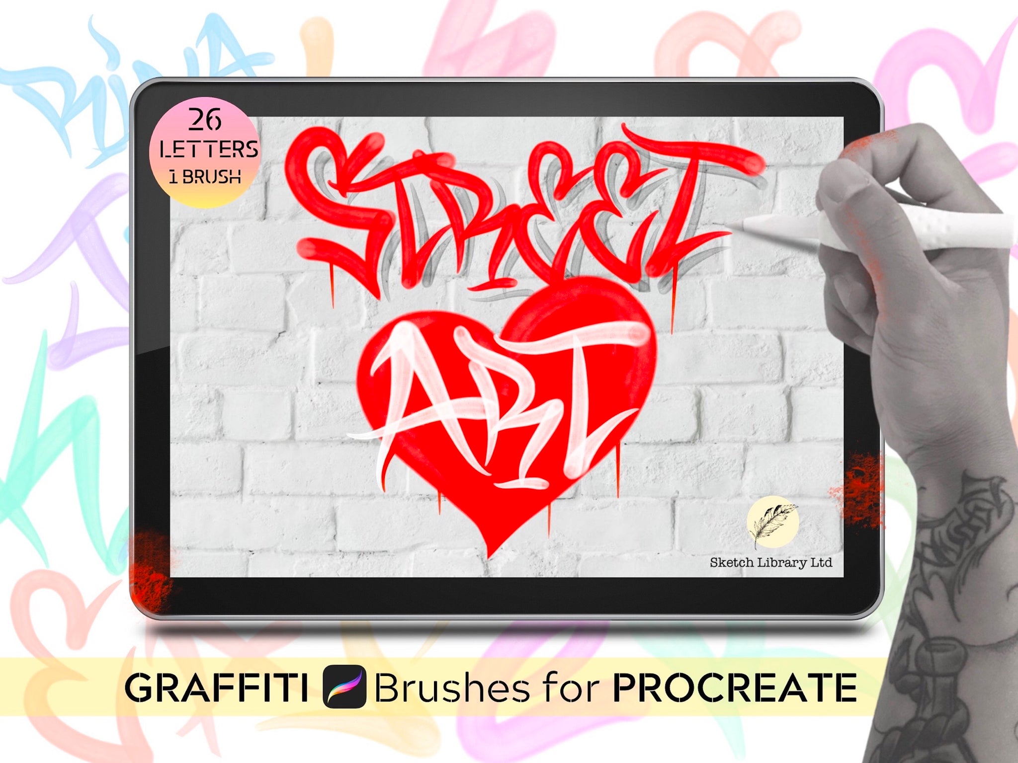 GRAFFITI PACK, 7 GRAFFITI vol.1 Alphabets, fonts, brushes for Procreate, stamps, calligraphy, chicano for IPad & IPad pro
