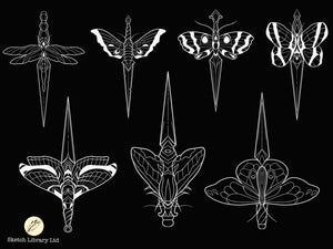 20 Daggers tattoo stamps // Brushes for Procreate, insect, dragonfly, knife,