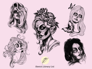 12 Catrina Tattoo stamps vol.1 -  Brushes for Procreate - tattoo procreate stamp, stencil ipad & ipad pro