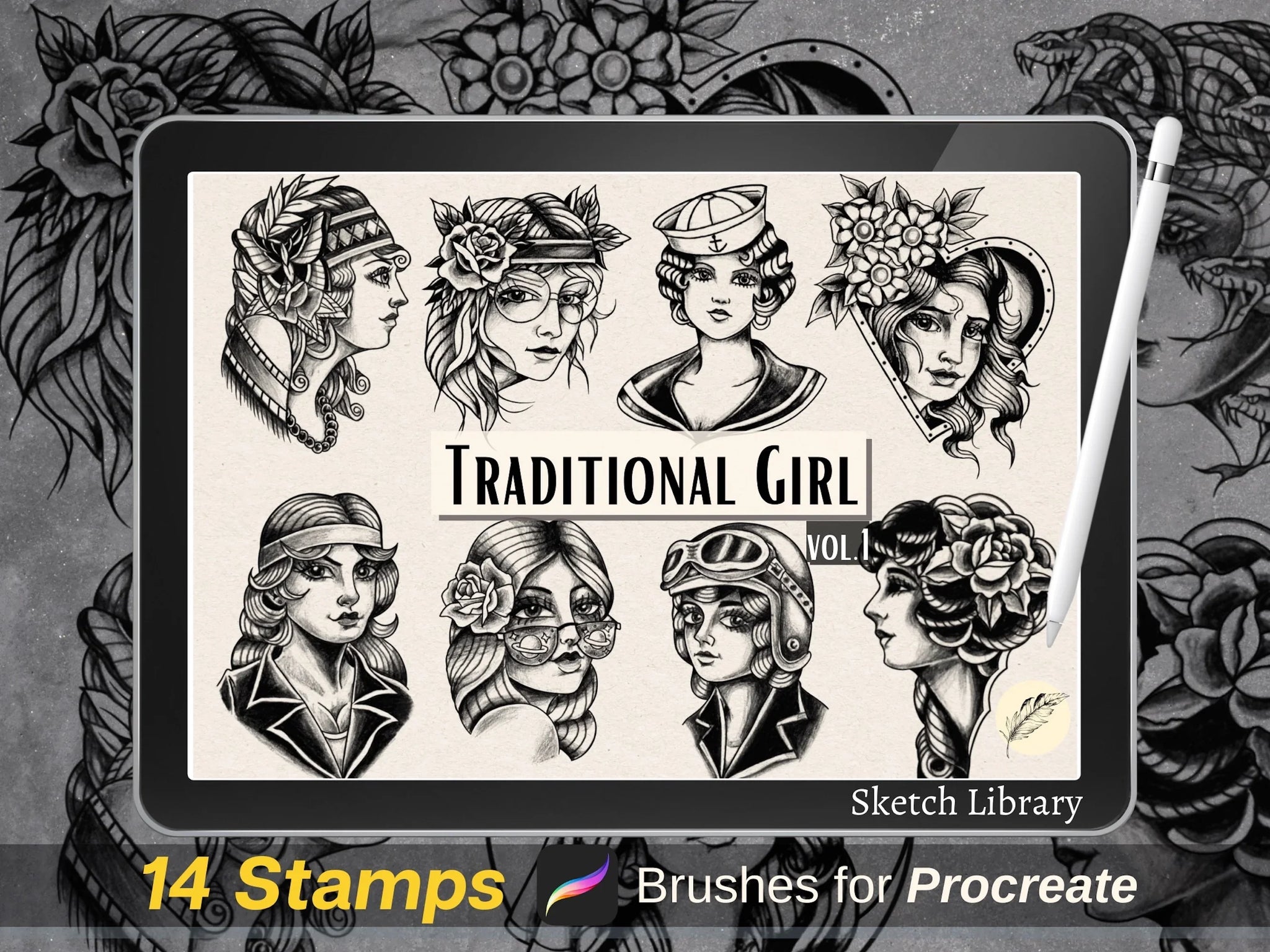 52 Girls Pack procreate brushes of Traditional Girl, Catrina, pinup