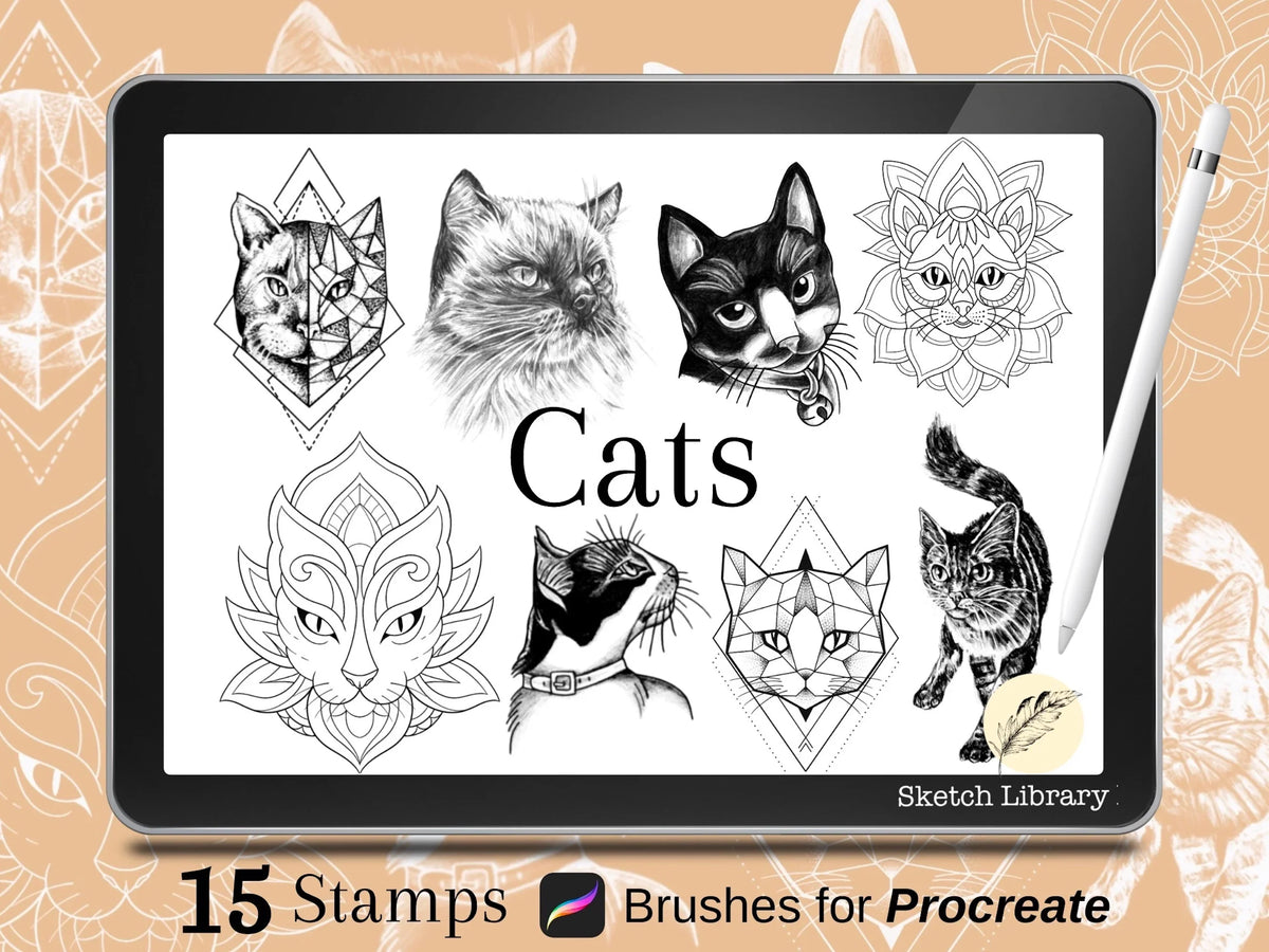 15 Cats procreate tattoo stamps, Brushes for procreate – TATTOO PROCREATE