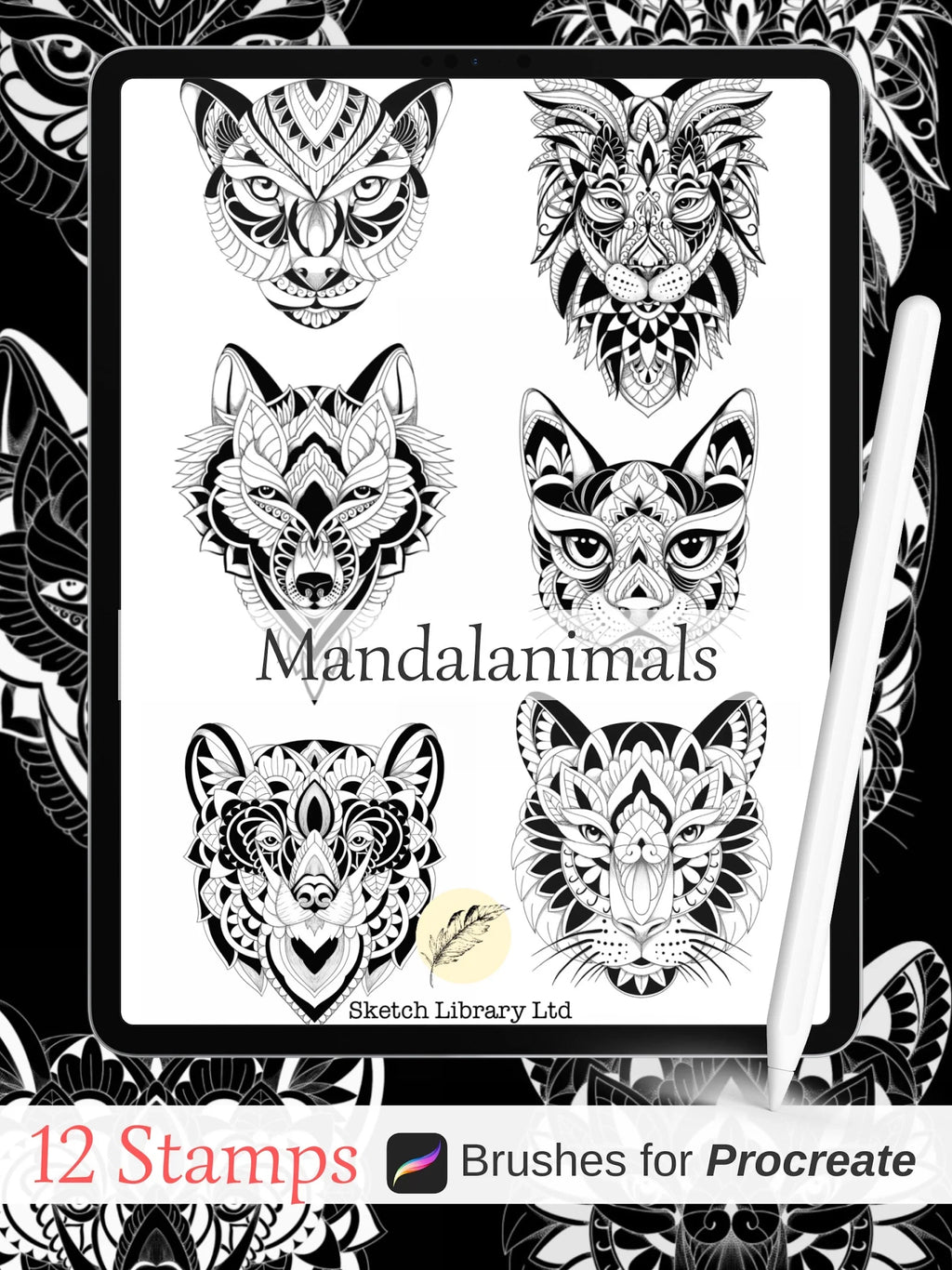 14 Mandala Animals Brushses for procreate, tattoo stamps, on Ipad & Ipad pro, ornamental,