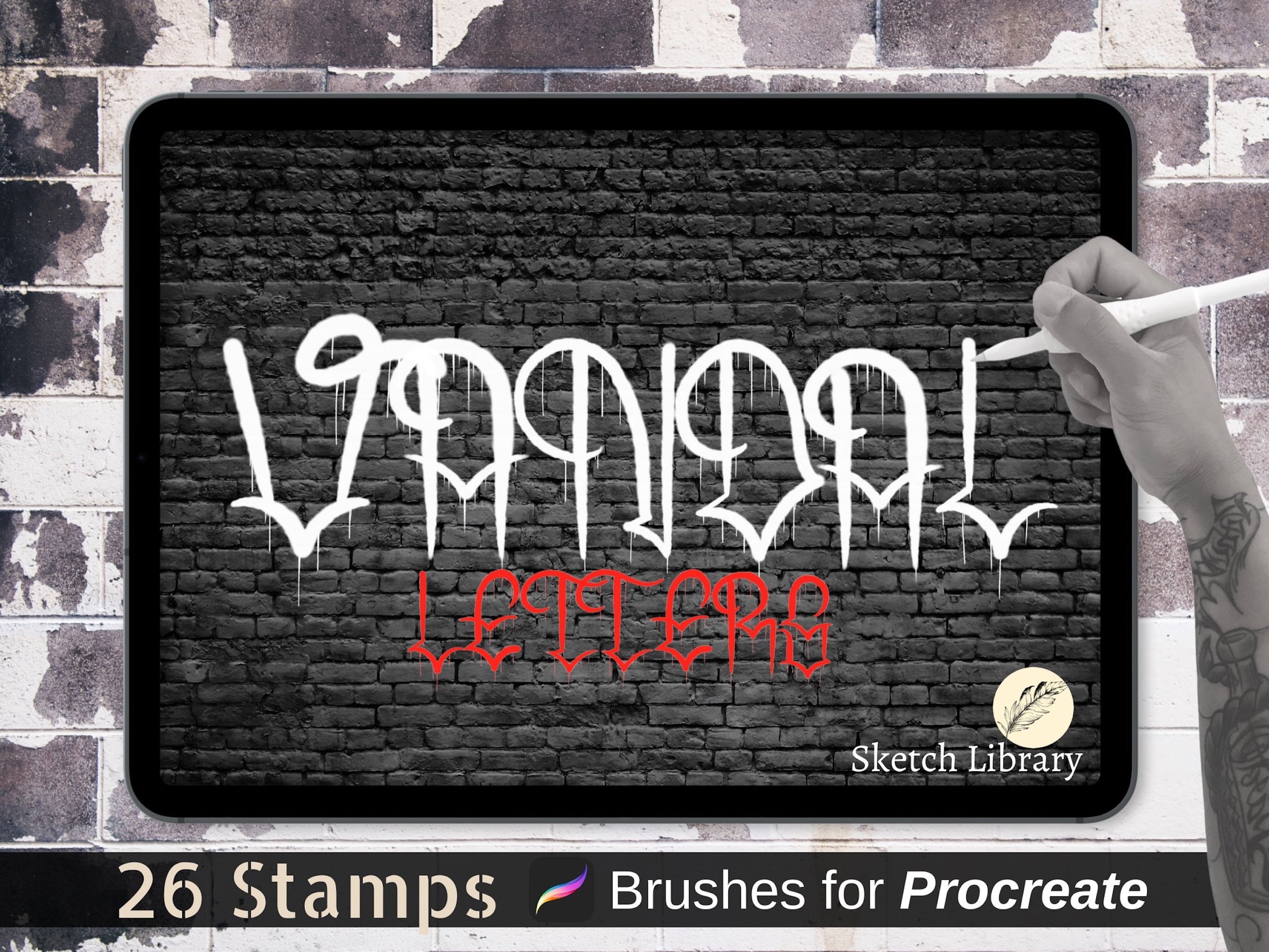 GRAFFITI PACK, 7 GRAFFITI vol.1 Alphabets, fonts, brushes for Procreate, stamps, calligraphy, chicano for IPad & IPad pro